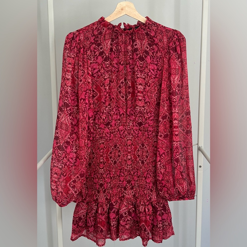Olivaceous Red/Burgundy Floral Long Sleeve Dress